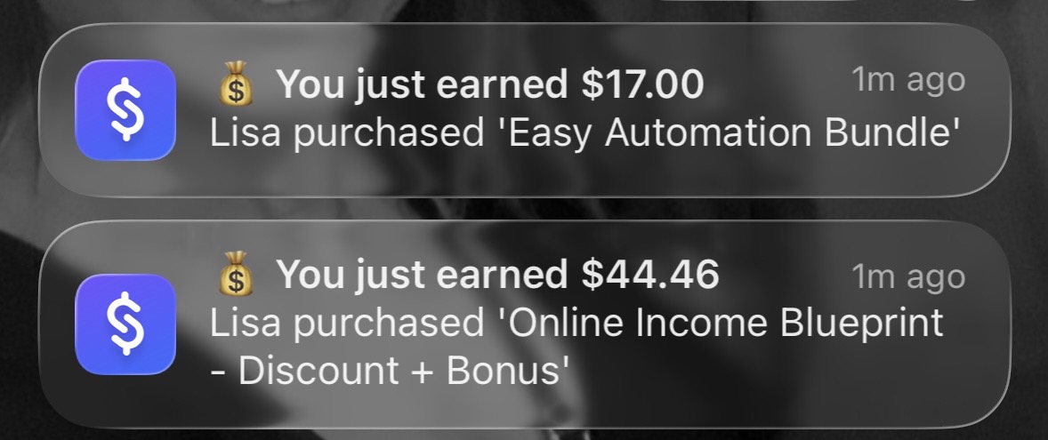 Payout notifications: you just earned $17.00 and $44.46